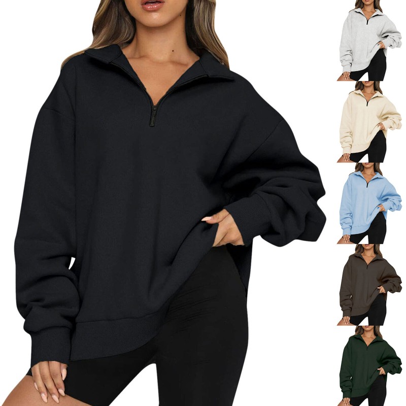 Womens Oversized Sweatshirt Half Zip Pullover Long Sleeve Hoodie Sweater Blouse