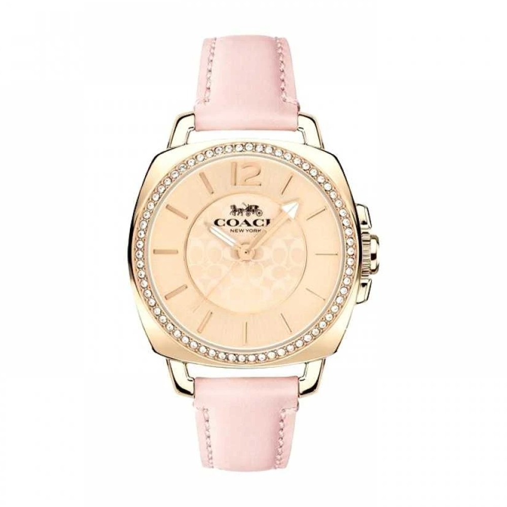 Coach CO14503981 Boyfriend Women's Watch Gold Dial Pink Leather นาฬิกาข้อมือผู้หญิง สี Pink